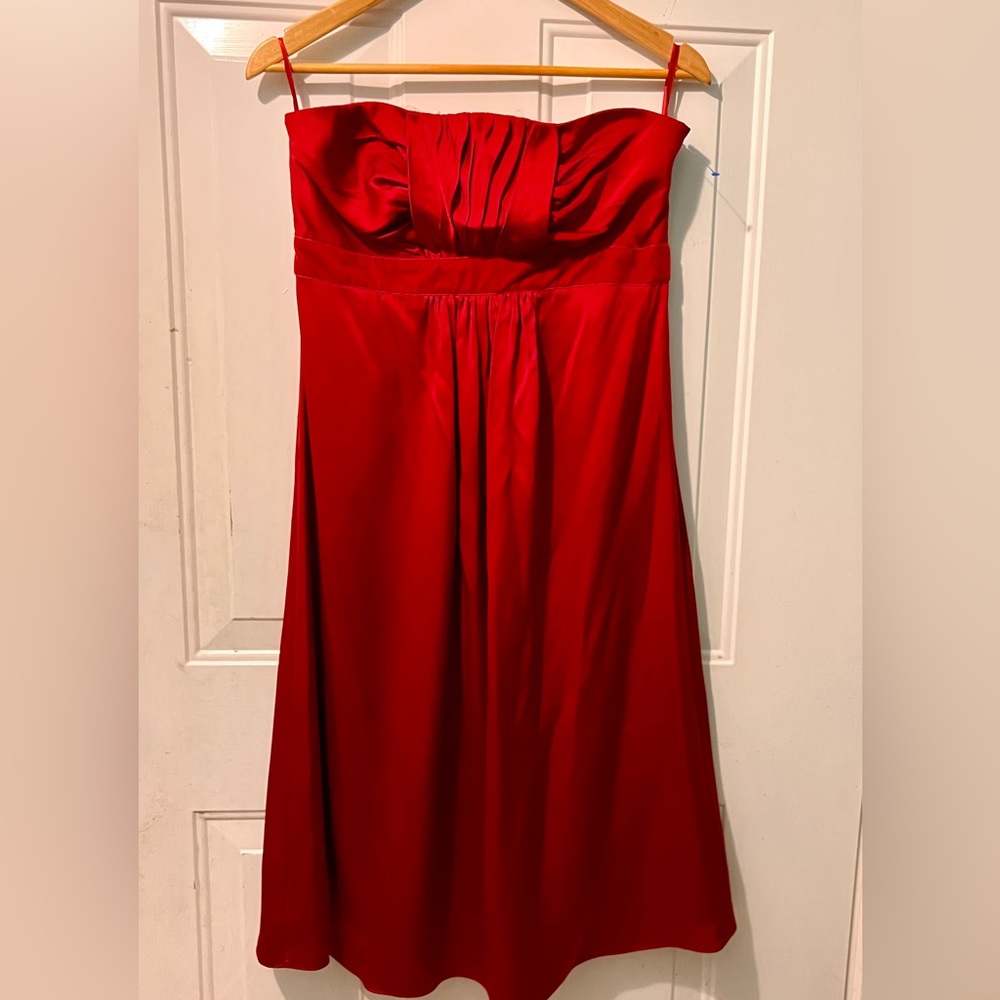 Womens Banana Republic Solid Red 100% Silk Strapless Party Dress Size 10 Lined